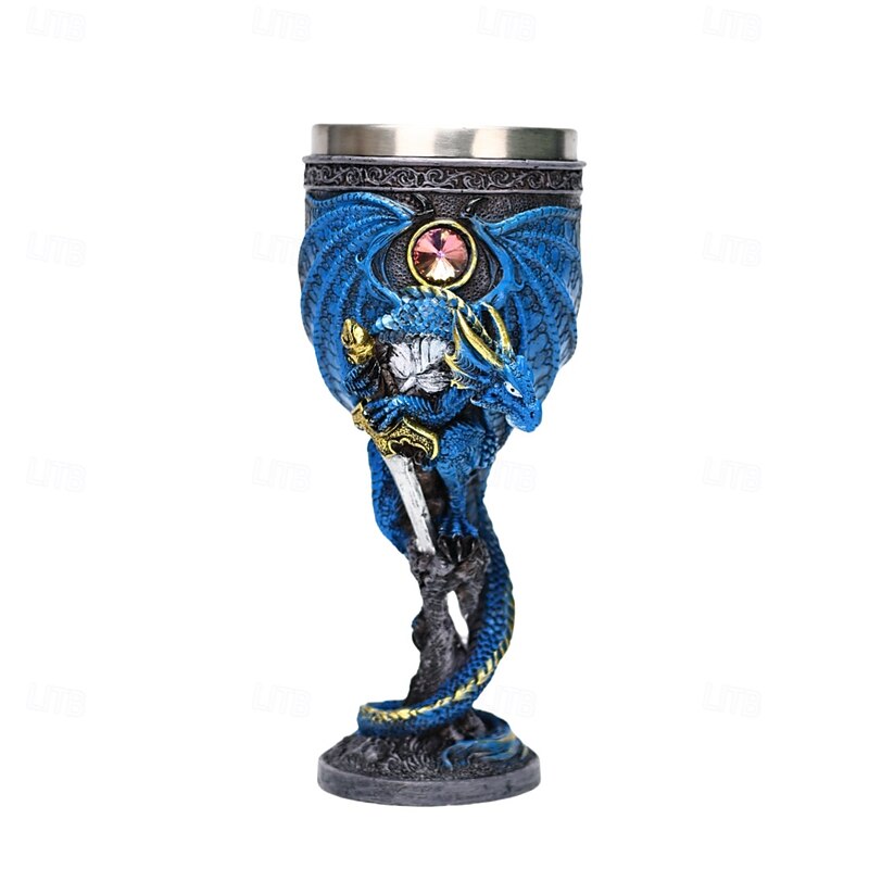 Vintage 3D Dragon Warrior Wine Glass, Dragon Warrior Cocktail Cup,Stainless Steel Resin Unique Fantasy Dragon Sculpted Tumbler2