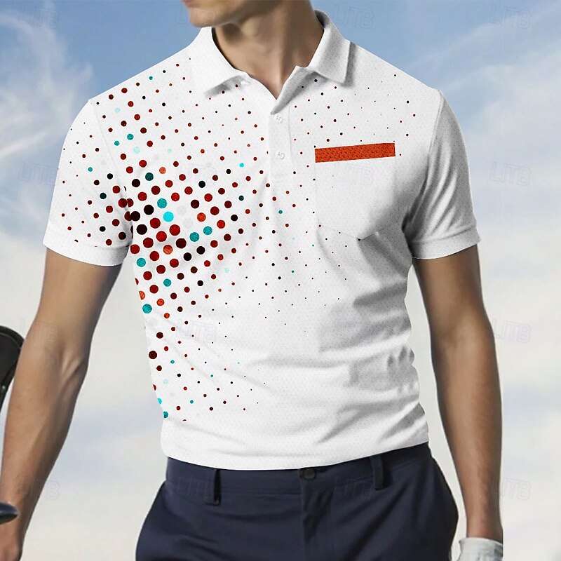 Men's Polka Dot Golf Sports Polo Shirts Short Sleeve Polo Shirts Collared Shirts Business Casual Outdoor Athleisure Daily Wear Buttons 3D Print Summer Black White Red2