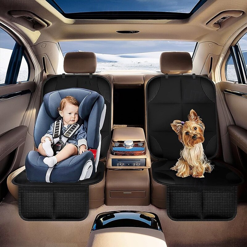 1 PC Waterproof Car Seat Protector Anti Slip Mesh Storage Pockets Seat Covers Leather Reinforced Corners Thick Pad Back3