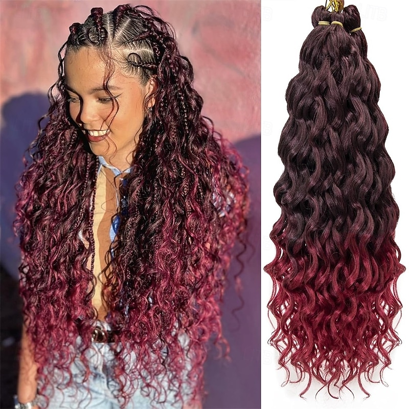 Ocean Wave Crochet Hair 24inch Deep Wave Curly Crochet Hair For Women Burgundy Hawaii Curly Braiding Hair Synthetic Bohemian Crochet Braid Water Waves Crochet hair Extensions