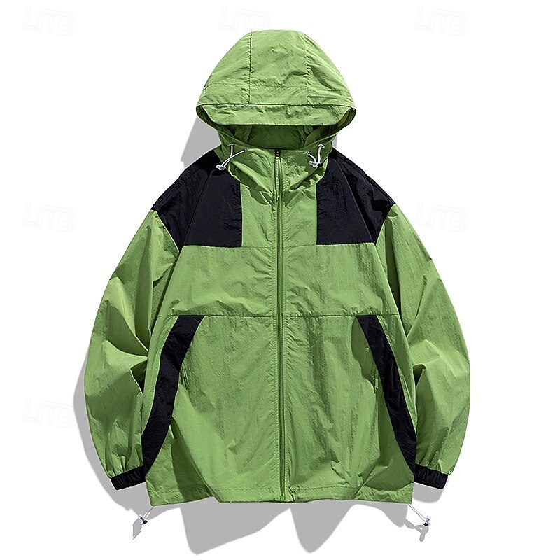 Men's Running Jacket Outdoor Jacket Full Zip Long Sleeve Outerwear Athletic Color Block Sun Protection Quick Dry Lightweight UV Cooling Tennis Golf Running Sportswear Activewear Matcha green Light3