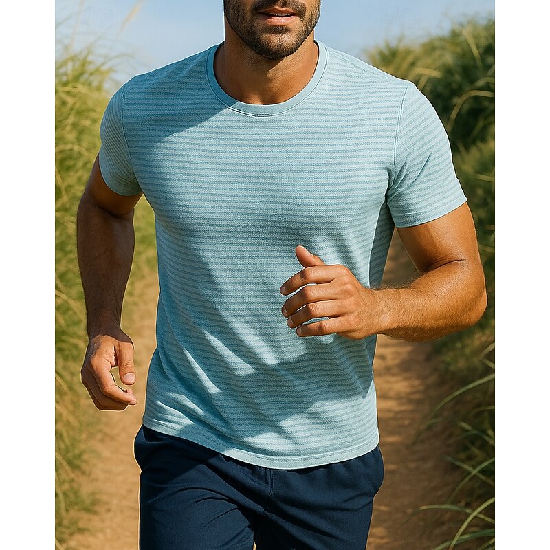 Men's Running Top Running Shirt Short Sleeve Tee Tshirt Striped Quick Dry Lightweight Elastic Breathable Tennis Golf Running Sportswear Activewear Black White Blue3
