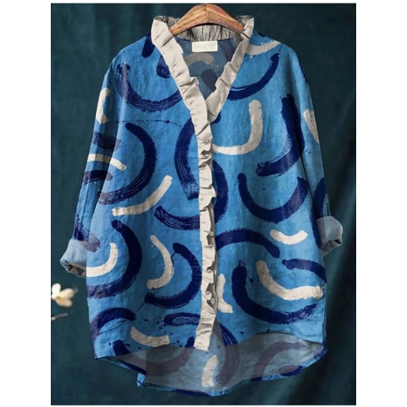 Women's Shirt Button Down Blouse Graphic Striped Stylish Casual Long Sleeve V Neck Regular Tops Daily Buttons Print Red Blue Orange Khaki Summer Spring3