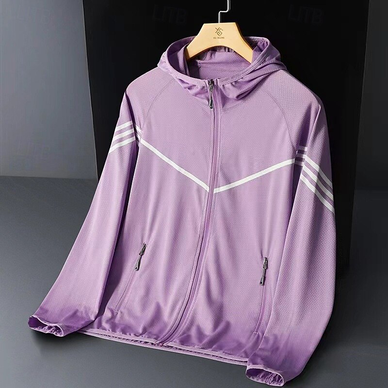 Women's Running Jacket Outdoor Jacket Full Zip Long Sleeve Outerwear Athletic Stripes Sun Protection Quick Dry Lightweight UV Cooling Tennis Golf Running Sportswear Activewear White Pink Purple4