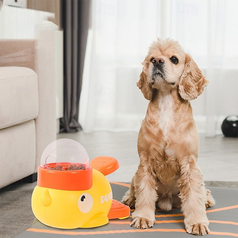 Interactive Duck-Themed Slow Feeder Toy for Pets, Yellow Duck Shaped Pet Feeder, Manual Press Rotating Food Puzzle, No Power Needed, Boredom Relief Chew Toy for Dogs2