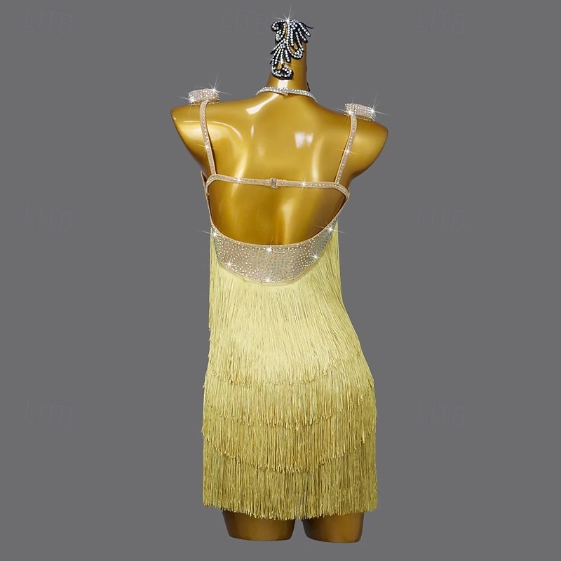 Latin Salsa Dance Dress Crystal / Rhinestone Tassel Pure Color Women's Performance Sleeveless Spandex2