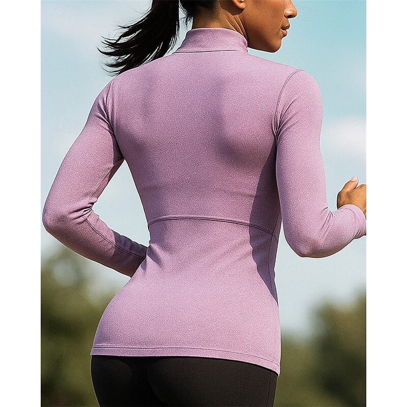 Women's Running Shirt Tennis Shirt Long Sleeve Tee Tshirt Fall Solid Colored Thermal Warm Lightweight Elastic Breathable Tennis Golf Running Sportswear Activewear Black Purple2