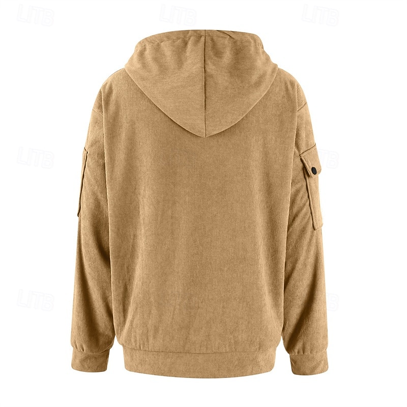 Men's Hoodie Quarter Zip Hoodie Black White Red Blue Khaki Hooded Plain Pocket Ribbed Textured Sports & Outdoor Daily Holiday Polyester Streetwear Basic Casual Spring Autumn / Fall Clothing Apparel2