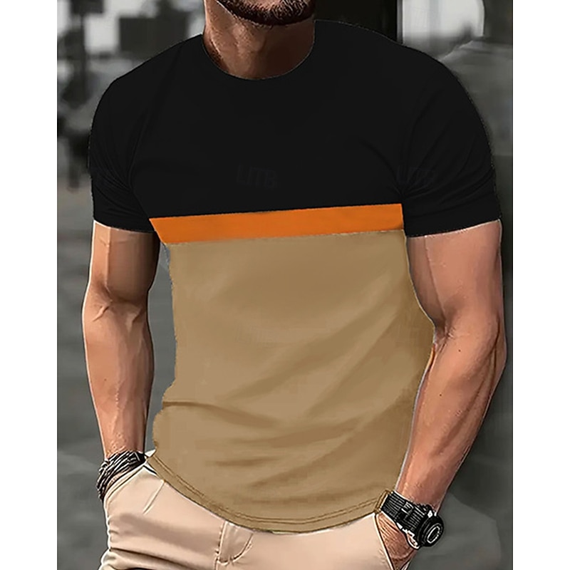 Men's T Shirt Tee Short Sleeve Shirt Tee Top Short Sleeve Crew Neck Summer Spring Color Block Fashion Designer Basic Splice Vacation Street Going out Black Yellow Red Top Tee for Men2