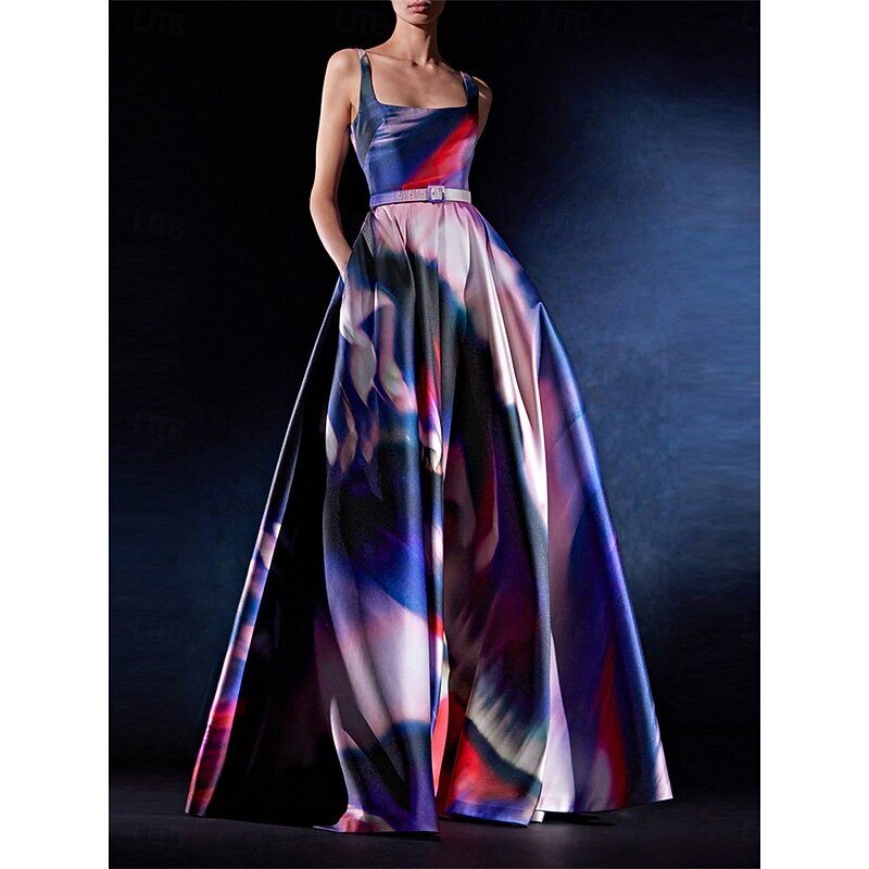 A-Line Evening Gown Elegant Dress Formal Wedding Floor Length Sleeveless Square Neck Satin Backless with Pleats2