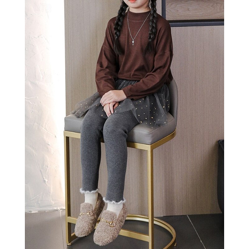 Kids Girls' Skirt Leggings Solid Color Daily Patchwork Outdoor Cotton 4-12 Years Fall Black Pink Gray3