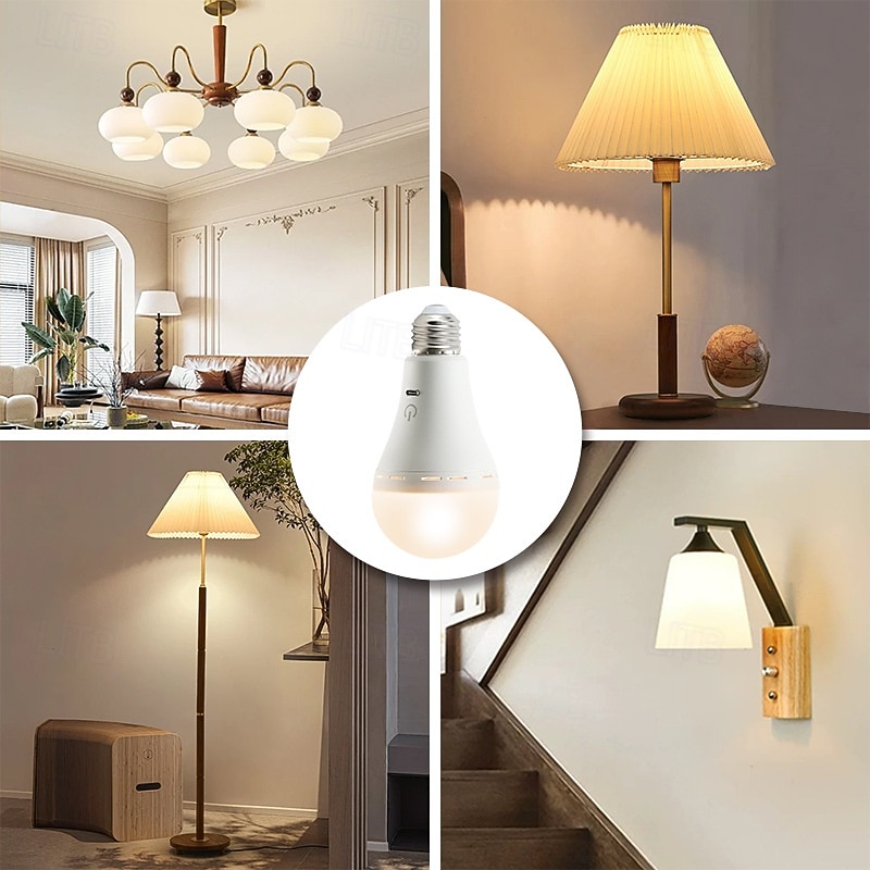 1pcs Multifunctional Rechargeable 12W Emergency LED Light Bulbs 60W Equivalent 6000K Bright Outdoor Hanging Lamp Lights for Power Outage Camping Garden Parties-E26/E27, AC100-240V4