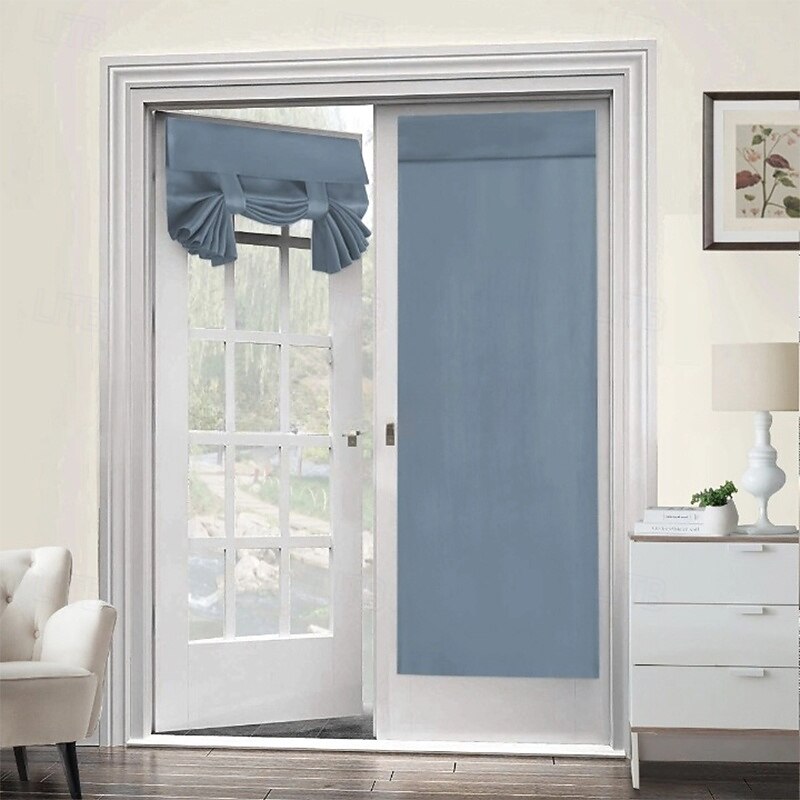 French Door Curtain No Punch Tape Top Blackout Door Curtain Pencil Pleat Light Filtering Functional Curtains for Office and Home3