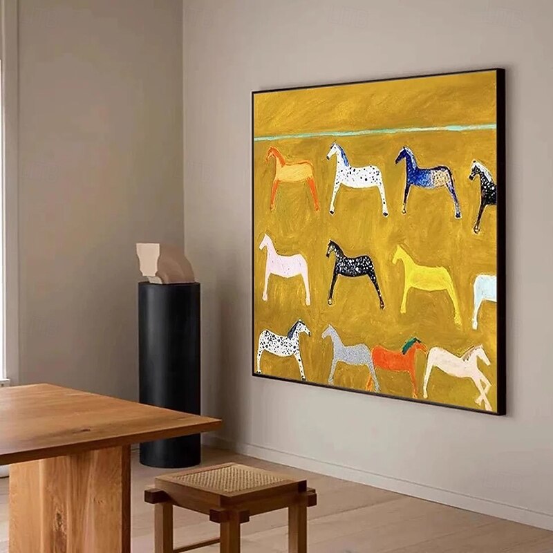 Mintura Handmade Yellow Horse Oil Paintings On Canvas Wall Art Decoration Modern Abstract Animals Picture For Home Decor Rolled Frameless Unstretched Painting3