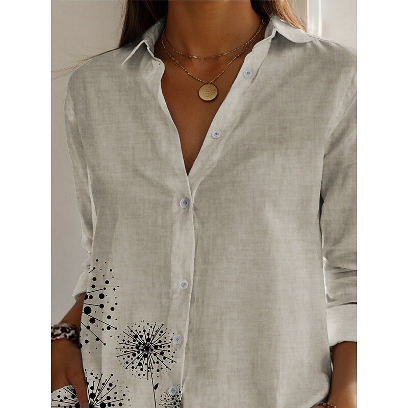 Women's Linen-Inspired Shirts Floral Active Daily Stylish Long Sleeve Shirt Collar Regular Tops Daily Holiday Buttons Print Beige Spring Fall2