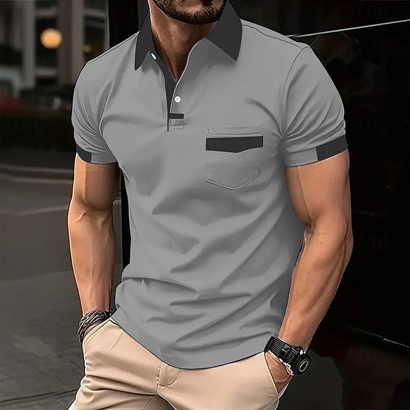 Men's Plain Golf Shirt Short Sleeve Polo Shirts Lapel Business Casual Business Athleisure Holiday Pocket Buttons Summer White Blue Brown3