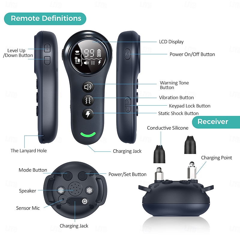 2 In 1 Remote Dog Training Collar Auto Anti Bark Shock Collar Smart Anti Barking Automatic Bark Stop Collar IP67 Waterproof Rechargeable E-Collar2
