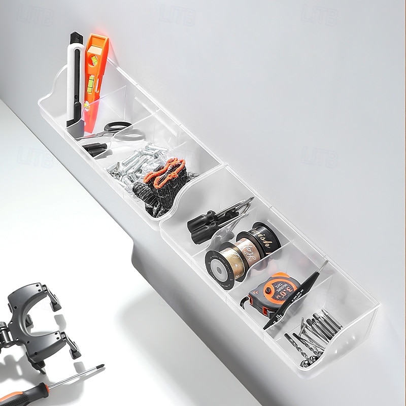 Wall-Mounted 4-Grid Organizer Box, Transparent No-Drill Storage Case for Jewelry, Cosmetics, and Small Accessories