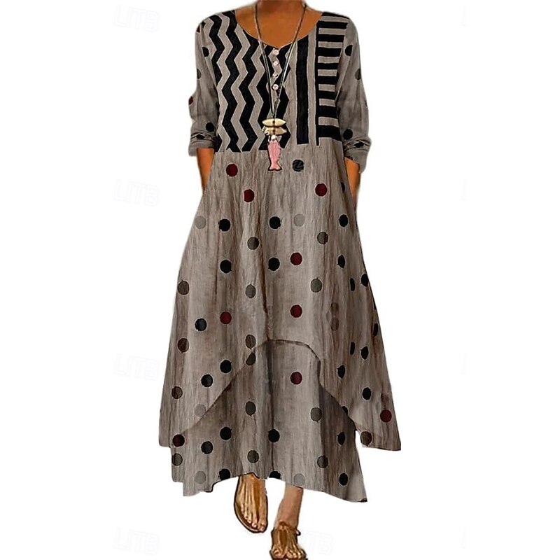 Women's Maxi Dress A Line Dress Casual Outdoor Going out Regular Fit Floral Graphic Long Sleeve V Neck Royal Blue Blue Green Khaki Fall