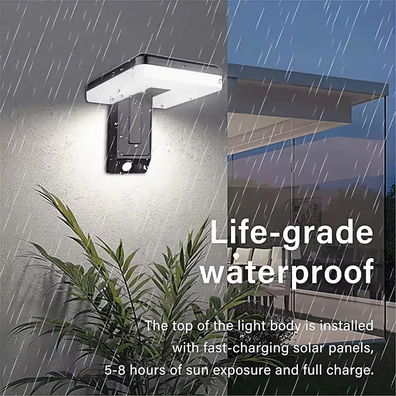 Solar Wall Light with 120 Foldable Head Remote Infrared Sensing 3 Lighting Modes IP65 Waterproof Efficient Solar Panel  1PC3