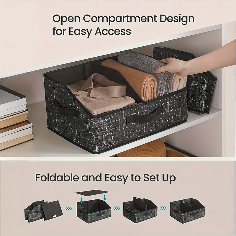 Foldable Clothing Storage Organizer Bag with Dividers,Collapsible Thickened Closet Drawer Box for Underwear and Clothes, Multi-Handle Fabric Storage Bin for Bedroom Wardrobe2