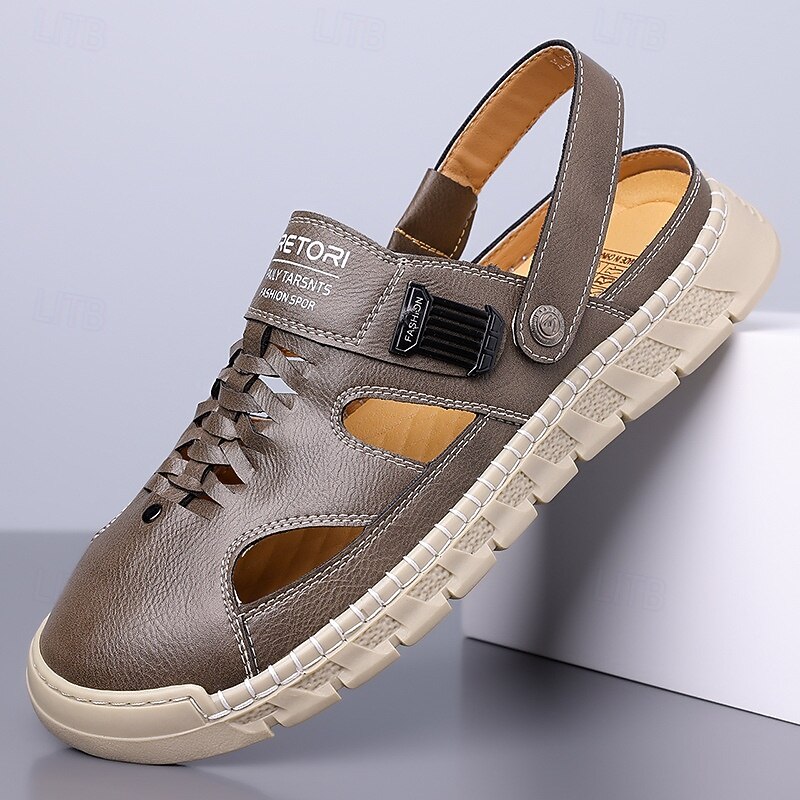 Men's Brown Faux Leather Slip-On Outdoor Sandals, Adjustable Back Strap with Breathable Design, Comfortable Casual Shoes for Beach, Hiking and Summer Activities2