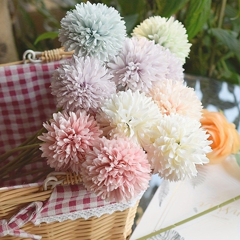 6pcs Artificial Chrysanthemum Dandelion Flower Balls for Living Room, Pottery, Wedding Decoration, Simulation Floral Arrangement - Main Image