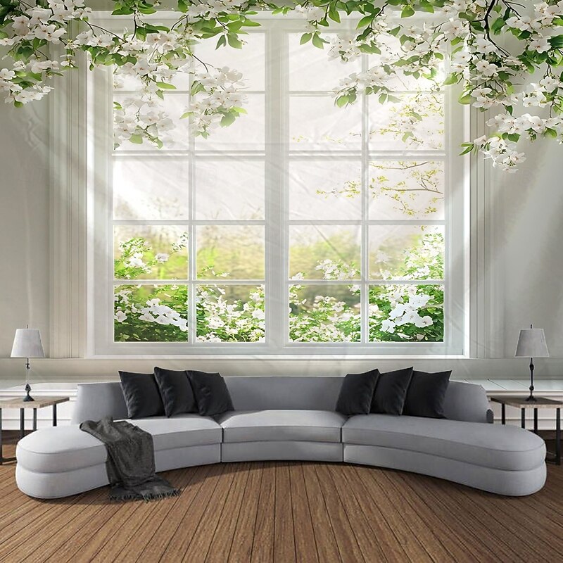 Window Flowers Plants Flowers Scenery Tapestry Decorative Art Carpet Curtains Hanging Home Bedroom Living Room Decoration2