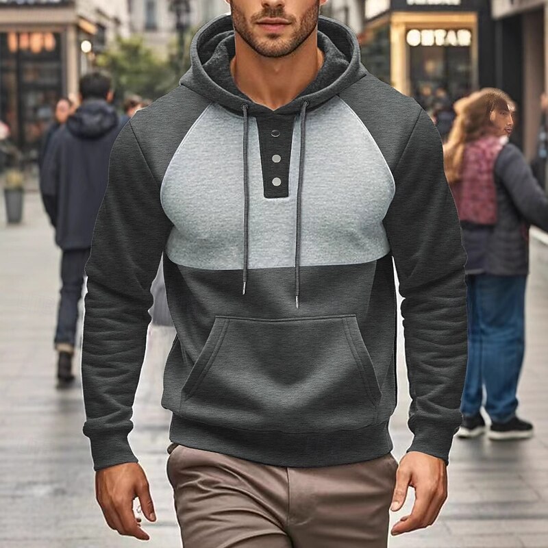 Men's Hoodie Pullover Hoodie Sweatshirt Fleece Hoodie Red Navy Blue Khaki Gray Hooded Color Block Pocket Work Sports & Outdoor Casual Basic Casual Workout Fall Winter Clothing Apparel Hoodies