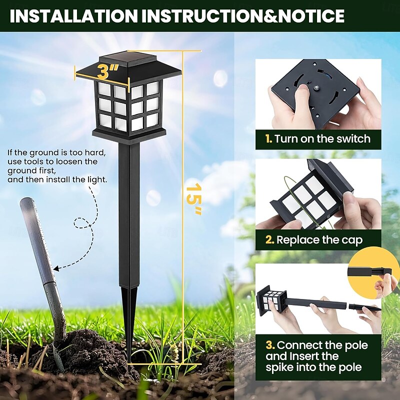 Solar Outdoor Pathway Lights LED Solar Lights Outdoor Waterproof Solar Walkway Lights Maintain 10 Hours of Lighting for Your Garden Landscape Path Yard Patio Driveway - Easy Installation No Wiring4
