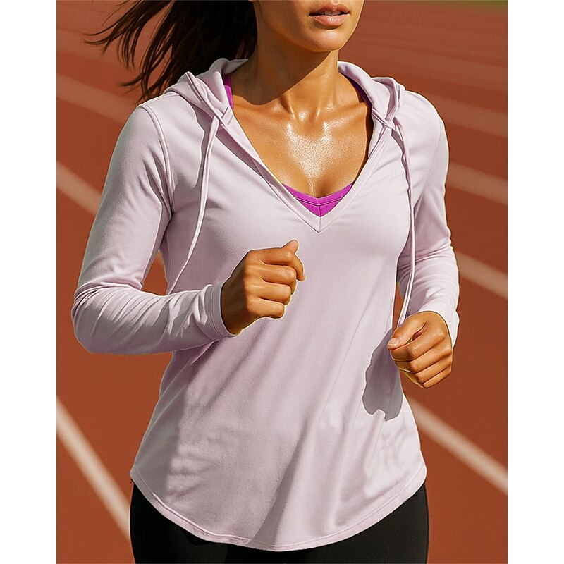 Women's Running Top Running Shirt with hood Long Sleeve Tee Tshirt Solid Colored Sun Protection Quick Dry Lightweight UV Cooling Tennis Golf Running Sportswear Activewear White Yellow Pink4
