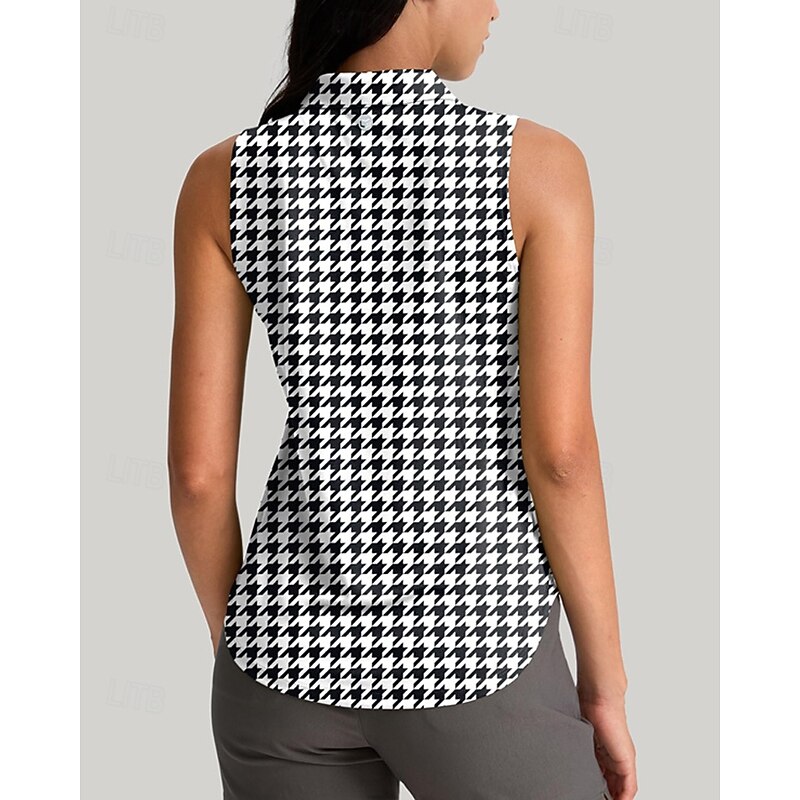 Women's Houndstooth Sport Shirt Golf Polo Shirt Tennis Shirt Sleeveless Zipper High Elasticity Moisture Wicking Breathable Tennis Golf Pickleball Turndown Zip Collar Shirt Top Black Red Blue Tennis3