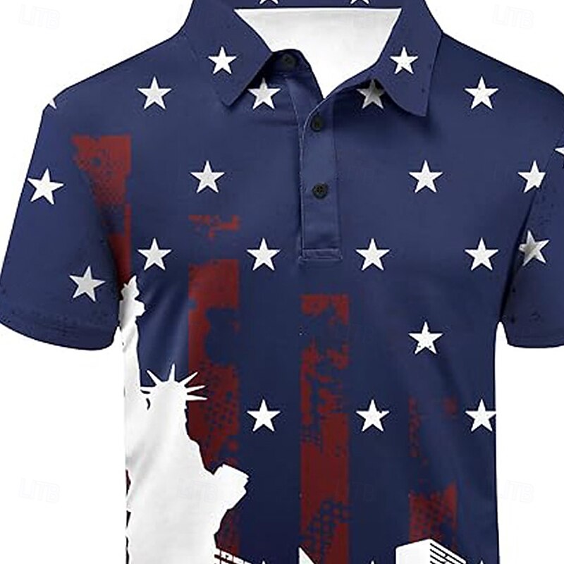 American Independence Day Men's American US Flag Polo Short Sleeves Polo Shirts Polo Collar Casual Festival Button Up Summer Robin's Egg Blue2