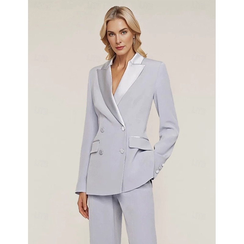 Women's Blazer Sport Coat Formal Wedding Guest Chiffon Elegant Long Sleeve Peak Lapel Double Breasted