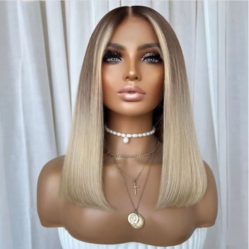 Unprocessed Virgin Hair 5x5 Closure 13x4 Lace Front Wig Short Bob Brazilian Hair Straight Blonde Wig 130% 150% Density with Baby Hair Ombre Hair 100% Virgin Glueless Pre-Plucked For Women Short Human2