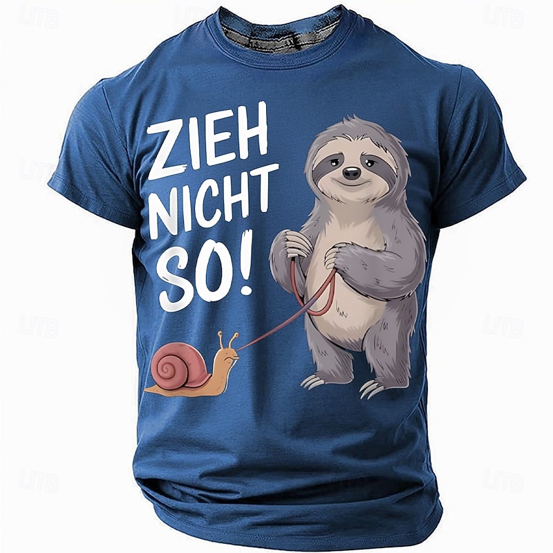 Men's Funny Graphic T-Shirt | Sloth Snail "Don't Pull So Much!" German Humor Lifestyle Tee3