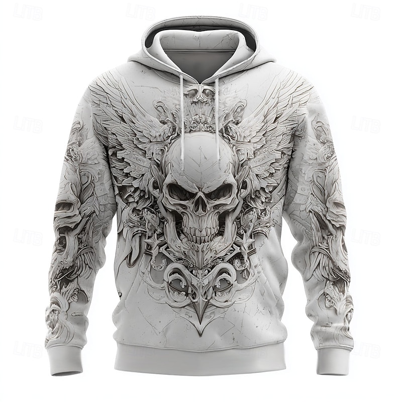 Men's Skull Hoodies Sweatshirt Cool Party Long Sleeve Crew Neck Club Streetwear White 1 White 2 Drawstring Fall Winter Designer2