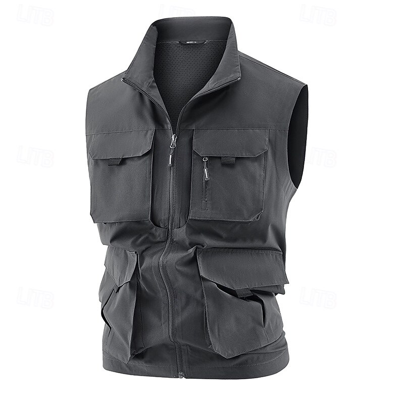 Men's Fishing Vest Hiking Vest Sleeveless Vest Outdoor Thermal Warm Lightweight Breathable Zipper Polyester Black Army Green Khaki Hunting Fishing Climbing4