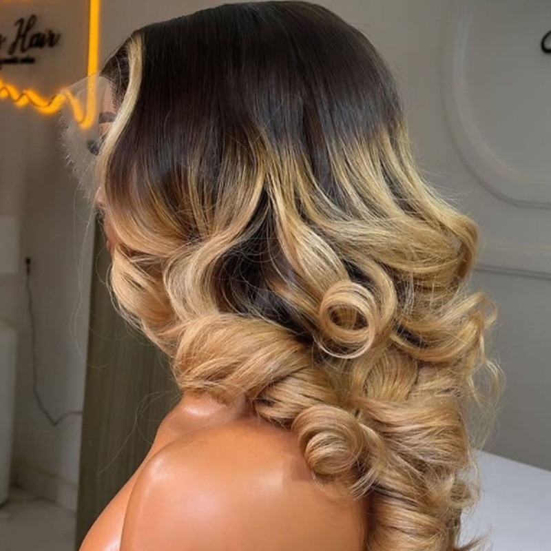 100%  Brazilian Virgin Hair Glueless 5x5 Lace Closure Glueless Wigs 13x4 Lace Front Human Hair Wig Honey Blonde Ombre Two Tone Colored Hair Pre-Plucked For Women3