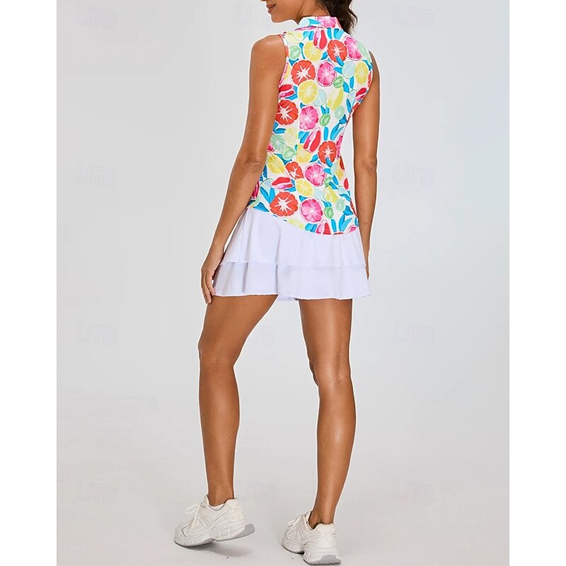 Women's Graphic Fruit Sport Shirt Golf Polo Shirt Tennis Shirt Sleeveless Zipper High Elasticity Moisture Wicking Breathable Tennis Golf Pickleball Turndown Zip Collar Shirt Top Blue Tennis Clothing2