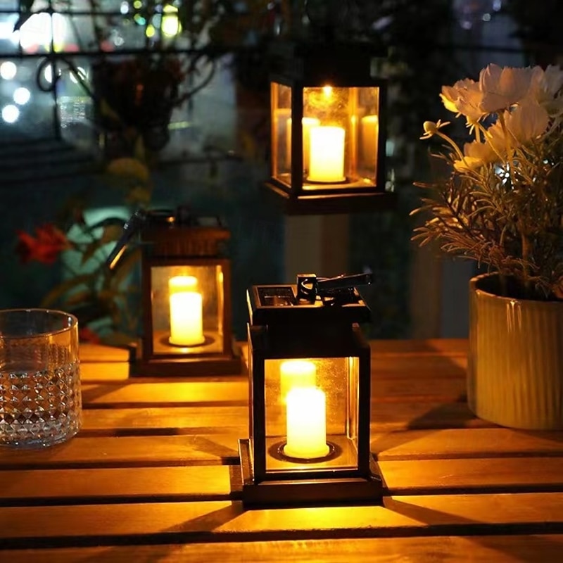 Solar Lanterns Outdoor Waterproof Garden Hanging Flickering Flameless LED Candle Lighting Solar Powered Lights for Decorative Yard Table Patio Umbrella