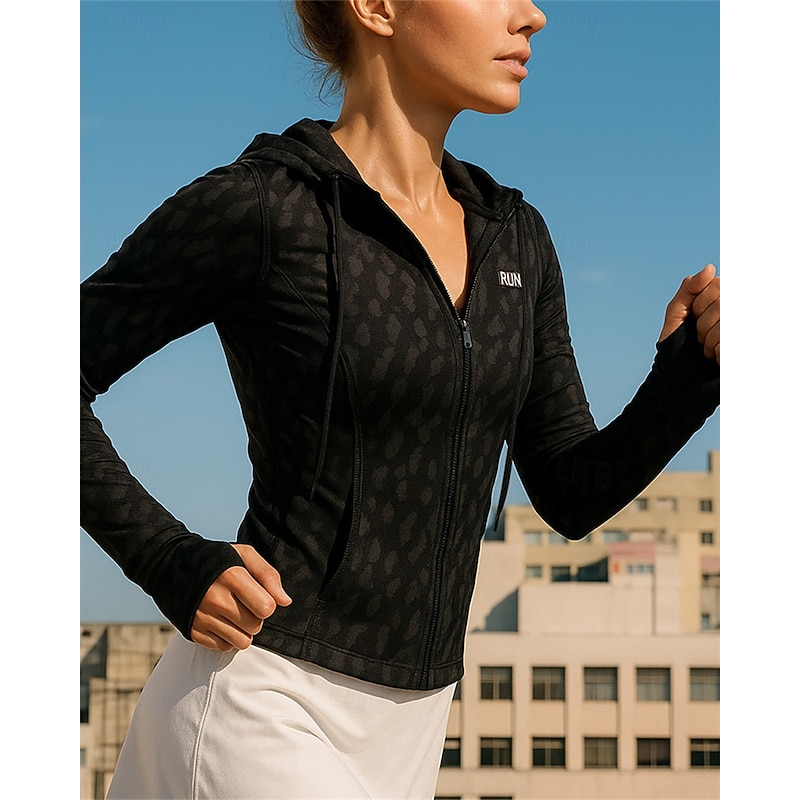 Women's Running Top Running Shirt Full Zip Long Sleeve Top Graphic Sun Protection Lightweight Breathable Tennis Golf Running Sportswear Activewear Black White3