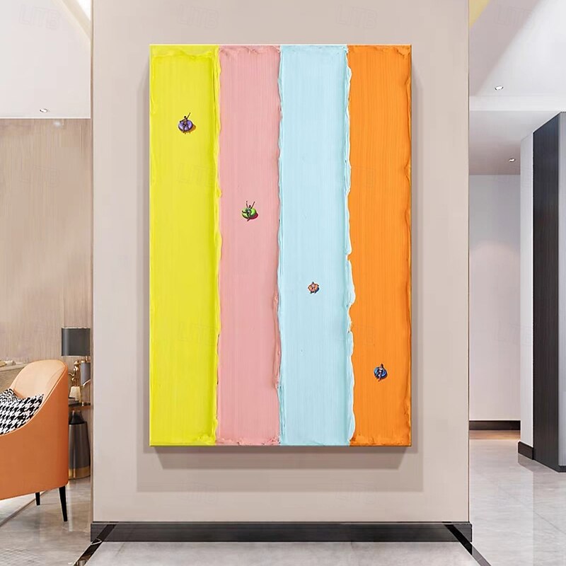 Mintura Hand Painted Abstract Colorful Textured Oil Paintings on Canvas Modern Wall Art Swimming Picture For Home Decoration Ready To Hang With Stretched Frame4