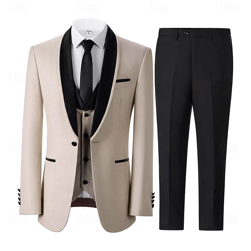 Men's Party Suits Evening Wear Tuxedos Brown Light Grey Fashion Formal Solid Colored Standard Fit 3 Piece Single Breasted One-button2