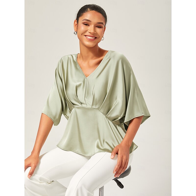 Dolman Sleeve Inverted Pleat V-Neck Top2