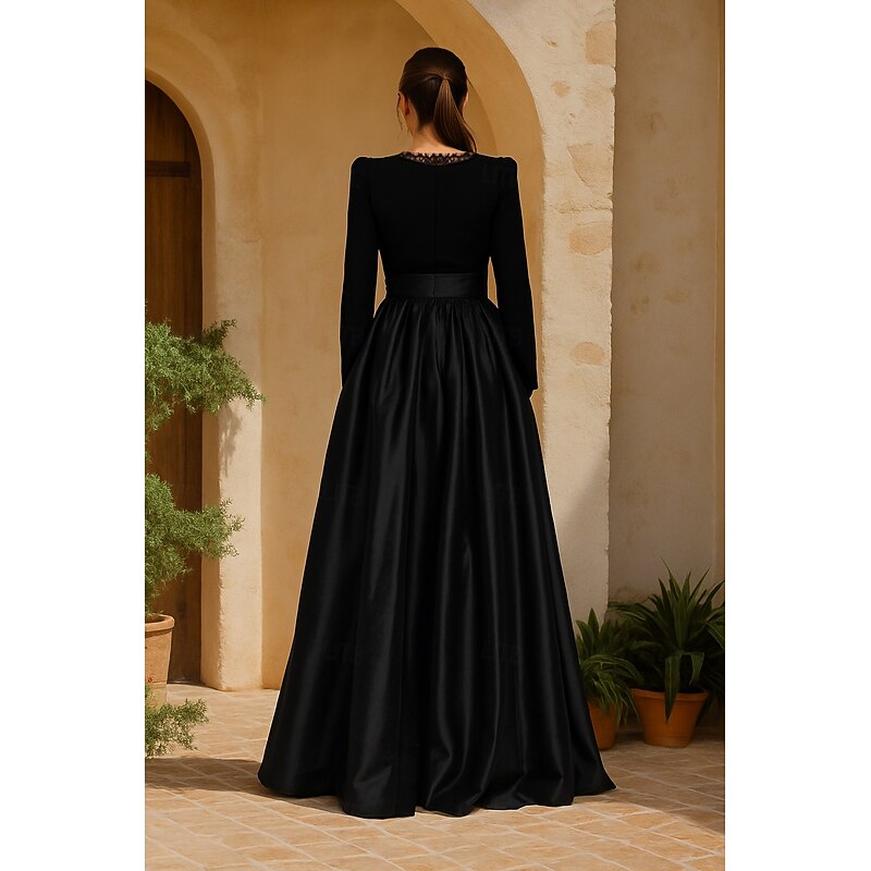 Jumpsuit / Pantsuit Mother of the Bride Jumpsuit Detachable Overskirt Elegant Simple Minimalist V Neck Floor Length Ankle Length Satin Crepe Stretch Fabric Long Sleeve with Lace4