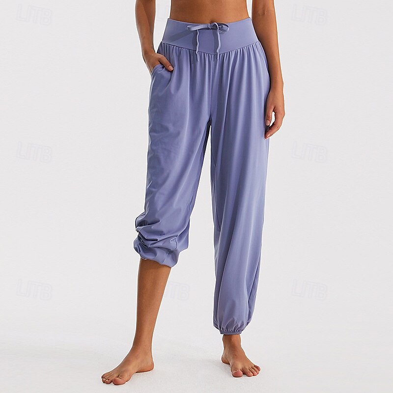 Women's fitness pants Pilates Pants Yoga Pants with Pockets Sun Protection High Waist Pilates Gym Zumba Bottoms Solid Color Watermelon Red Black Dark Navy Fall Sports Activewear Micro-elastic Loose4