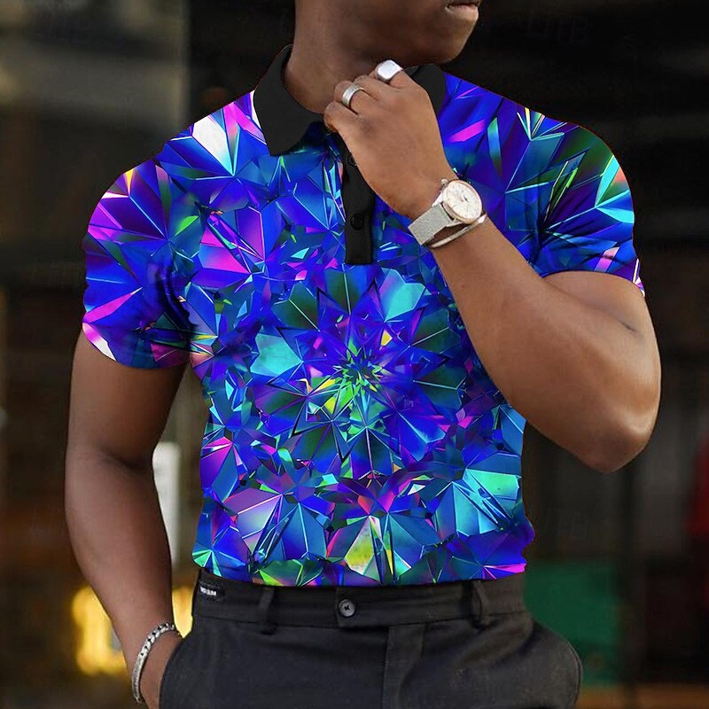 Men's Graphic Polo Shirts Golf Shirt Short Sleeve Polo Shirts Collared Shirts Casual Vacation Wear Rave Wear Party Outfits Buttons 3D Print Yellow Red Blue