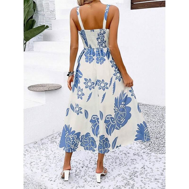Women's Maxi Dress A Line Dress Slip Dress Vacation Casual Boho Outdoor Going out Regular Fit Floral Sleeveless Spaghetti Strap Navy Blue Blue Green Summer Spring3