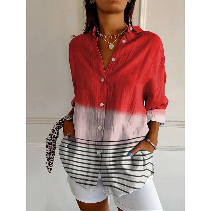 Women's Shirt Floral Graphic Active Daily Stylish Long Sleeve Shirt Collar Regular Tops Daily Holiday Buttons Print White Red Navy Blue Blue Khaki Spring Fall3